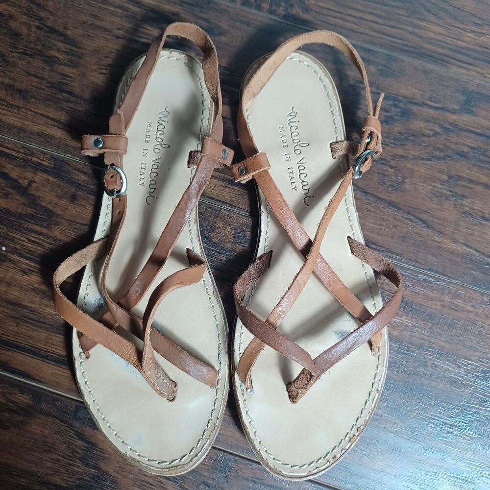 Niccolò Vacari Leather Sandals Womens 7.5 Made In Italy Brown Beachy Coastal